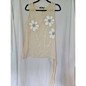 Sheilay Side Tie Top Womens Size Large Glitter Daisy Flower Blouse Sheer Pink‎